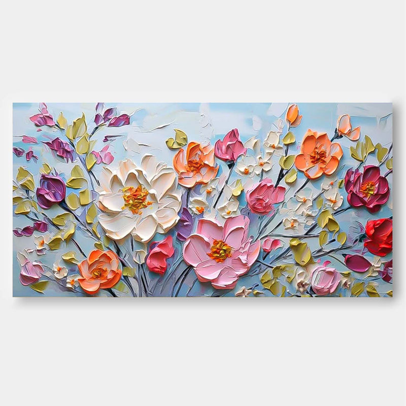 Large Acrylic Colorful Textured Floral Painting Original Drawing Flowers Wall Art Modern Floral Painting For Living Room