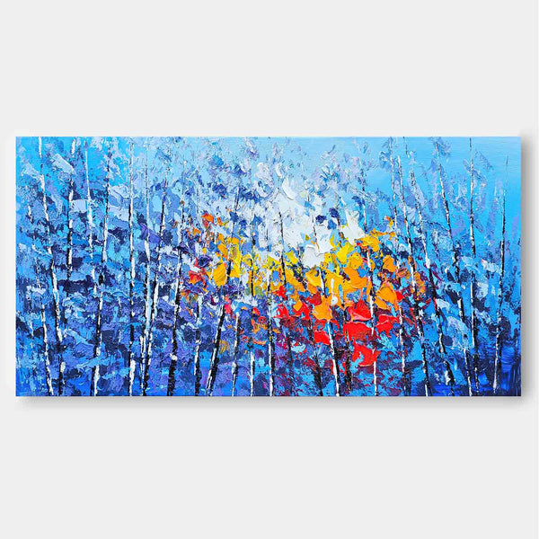 Affordable Large Wall Art Blue Forest Textured Floral Acrylic Painting Original Modern Painting On Canvas For Living Room