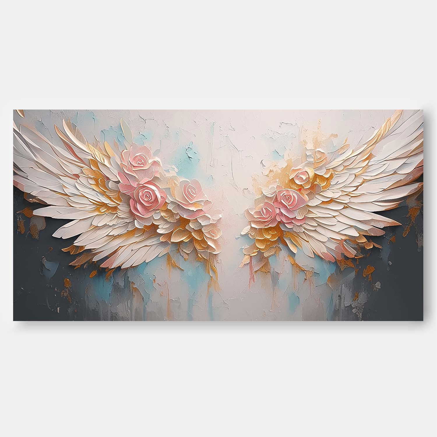 Original Wing Art Boho Wall Decor Big Abstract Angel Wing Flowers Oil Painting On Canvas Large Wall Art Gift for Her