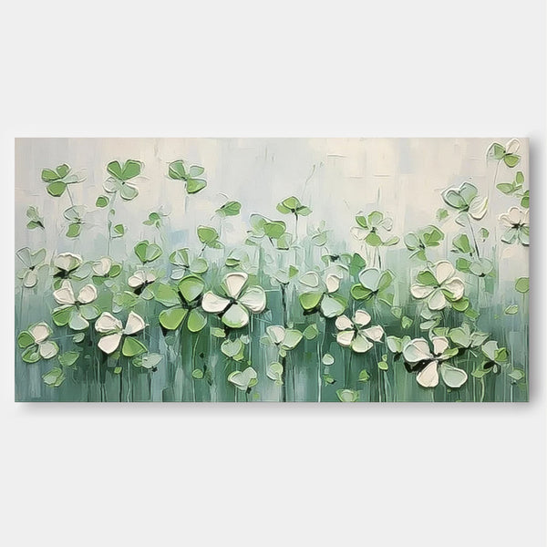 Large Green Four Leaf Clover Wall Art Textured Flower Acrylic Painting Original Painting On Canvas Framed Decor