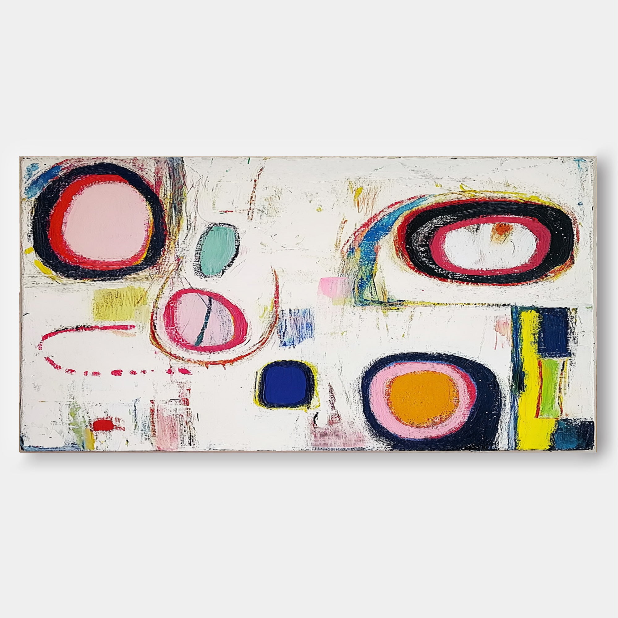 Abstract Oil Painting Modern Colorful Handmade Artwork Original Irregular Geometric Circles Wall Art