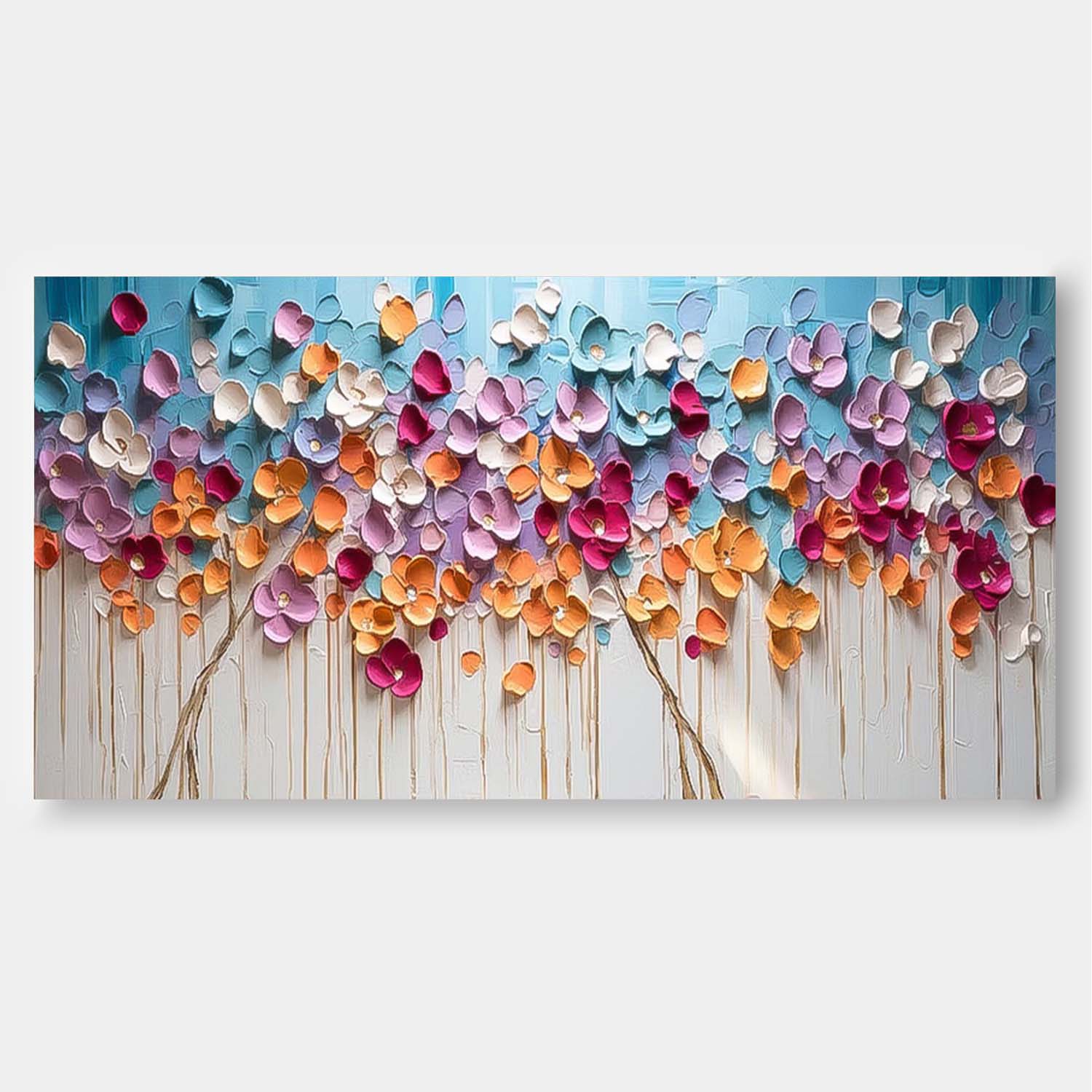 Large Colorful Textured Flowe Original Drawing knife Flowers Wall Art Modern Floral Painting On Canvas