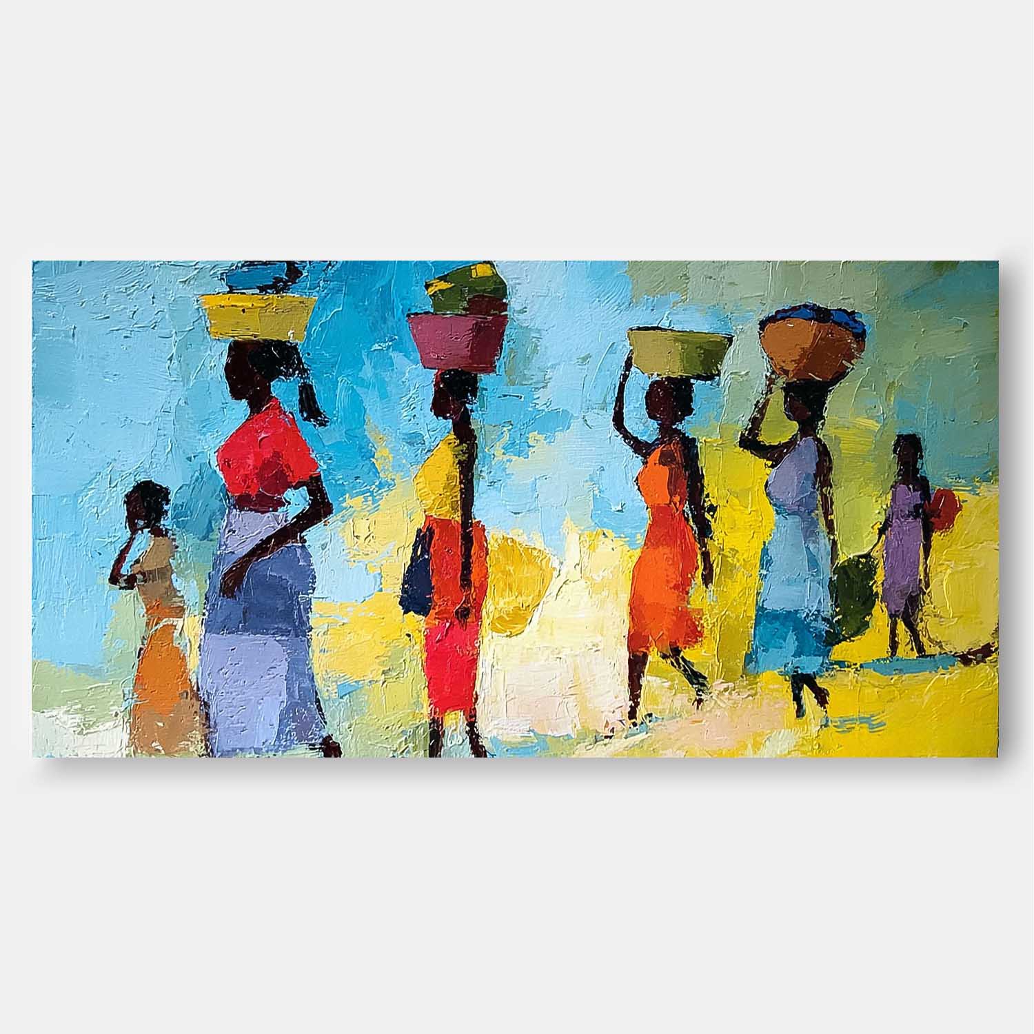 Modern Colorful Figure Acrylic Painting Original Women In Traditional Dress Wall Art Large Artwork Framed