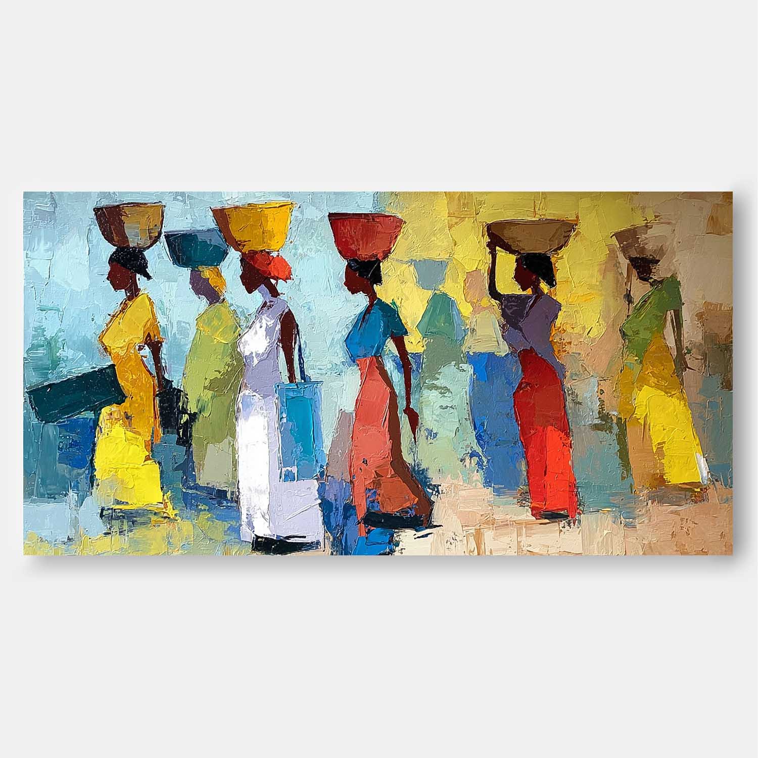 Original Women In Traditional Dress Wall Art Modern Colorful Figure Acrylic Painting Large Artwork Framed