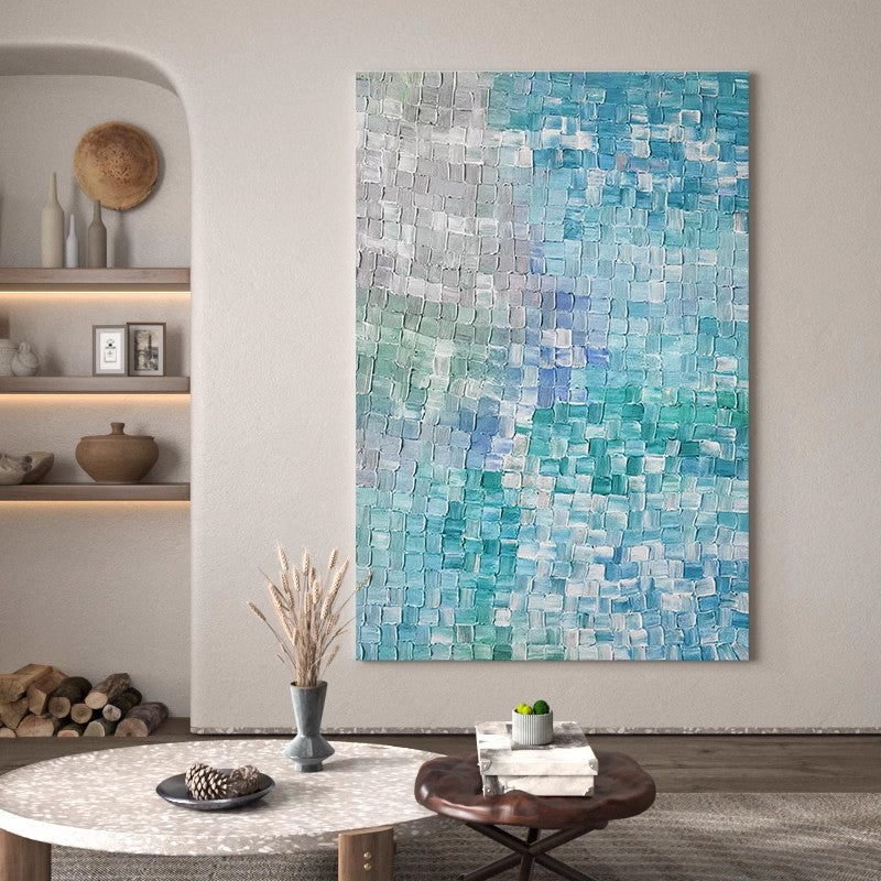 Blue And Grey Abstract Oil Painting on Canvas Modern Texture Wall Art Large Colorful Original Knife Painting Home Decor