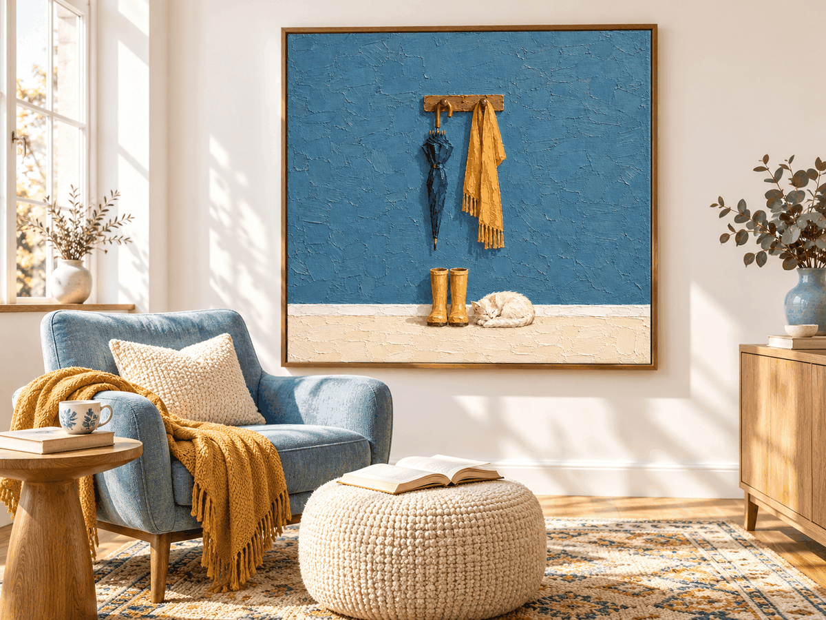 Textured Modern Rustic Painting With Warm Color Contrast And Pet Theme
