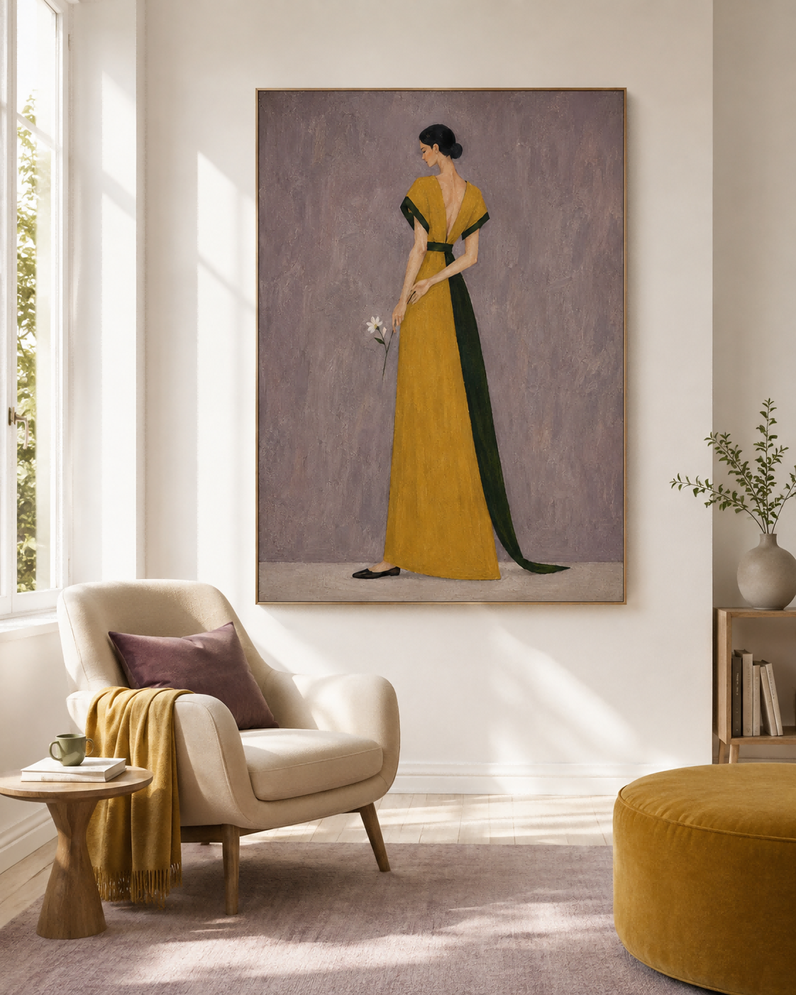 Modern Living Room Wall Art Elegant Lady In Yellow Gown