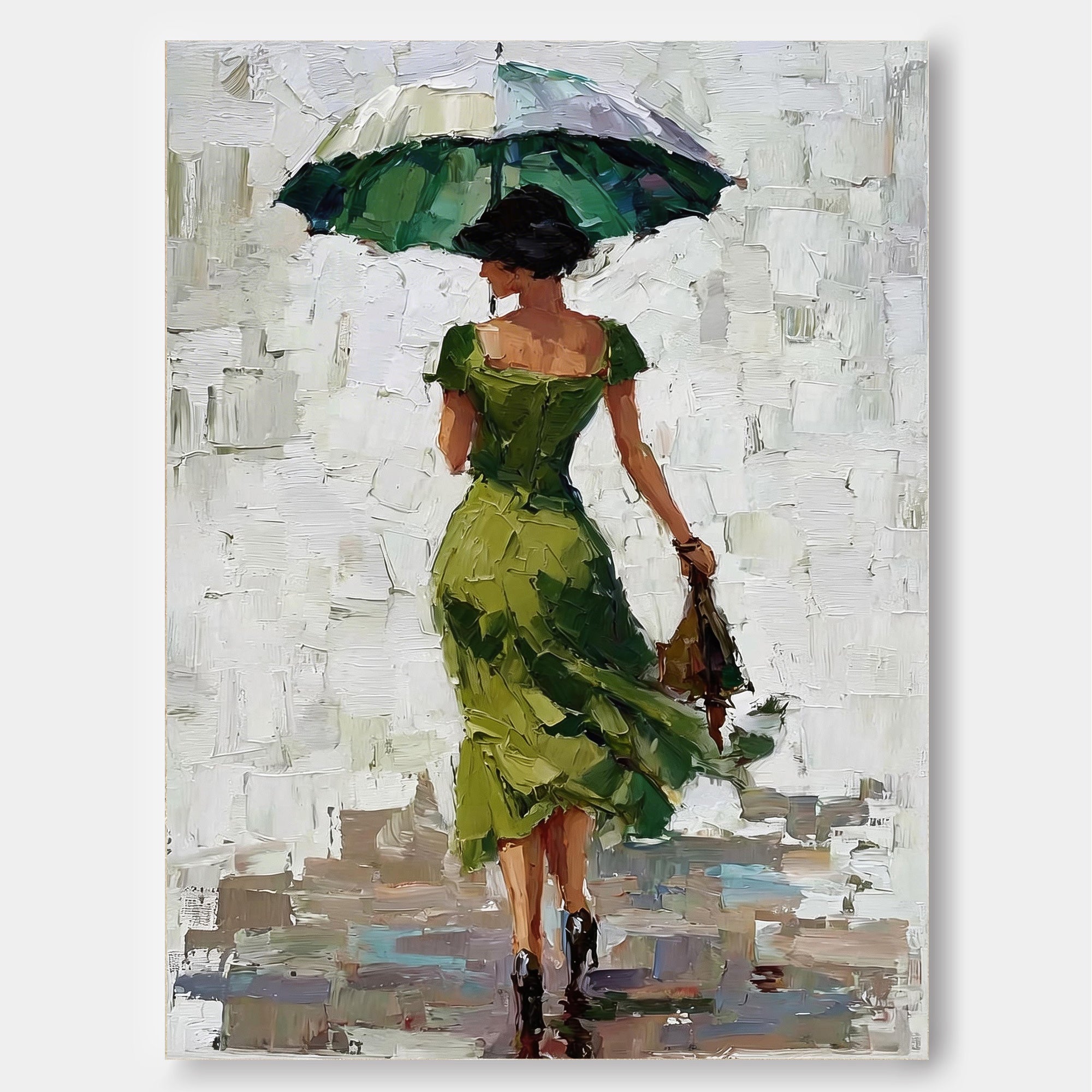 Impressionist Lady With Umbrella Textured Canvas Wall Art For Bedroom