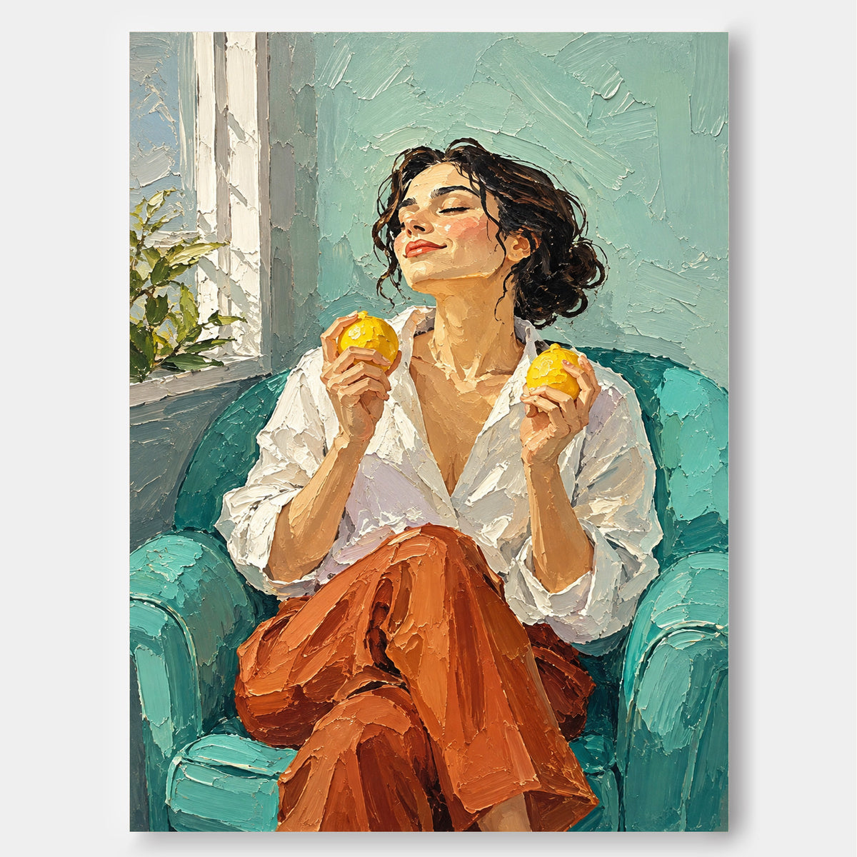 Textured Impressionist Canvas Painting Of Woman In Vintage Style