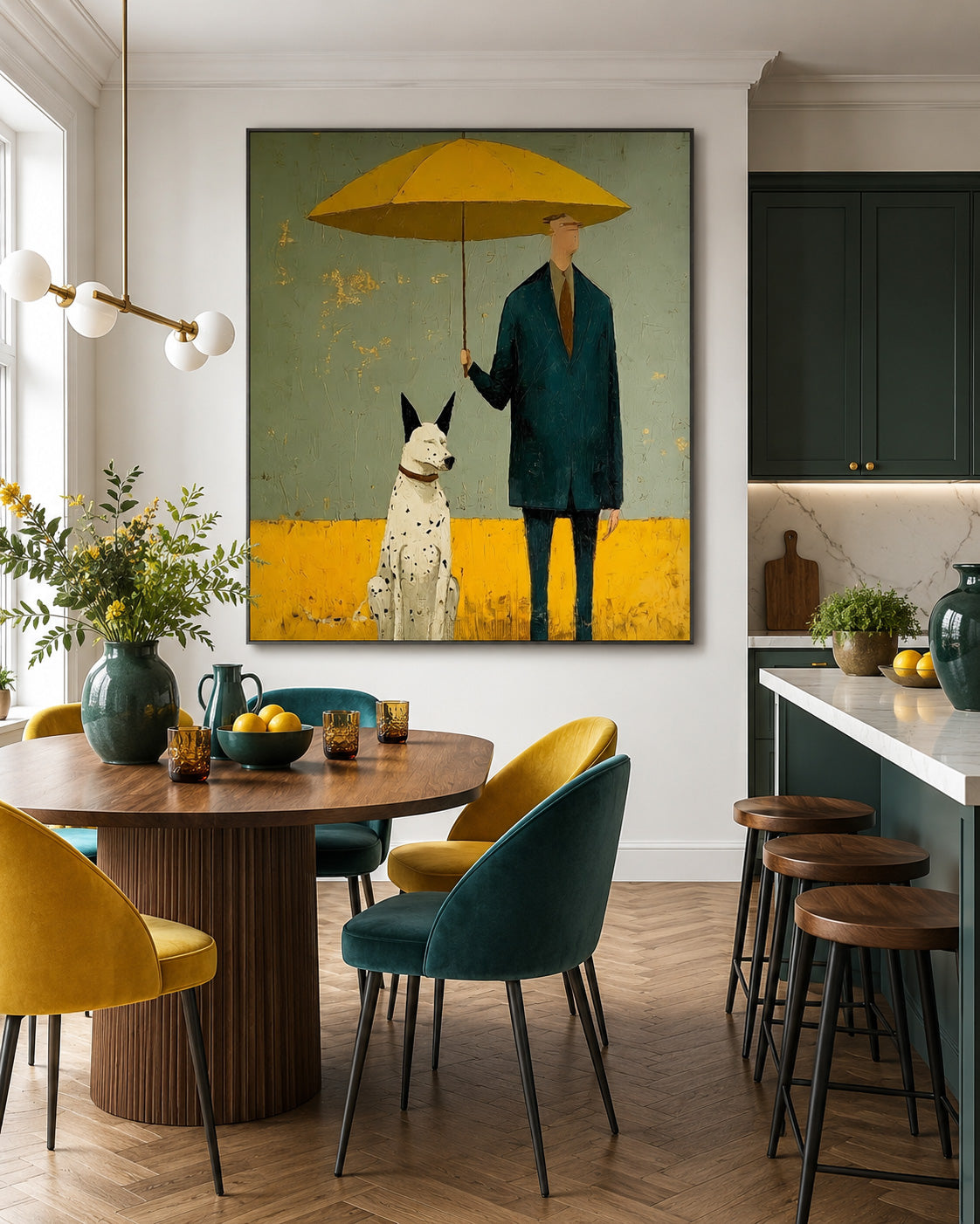 Retro Style Man And Dog Oil Painting Textured Canvas Art For Eclectic Home Decor