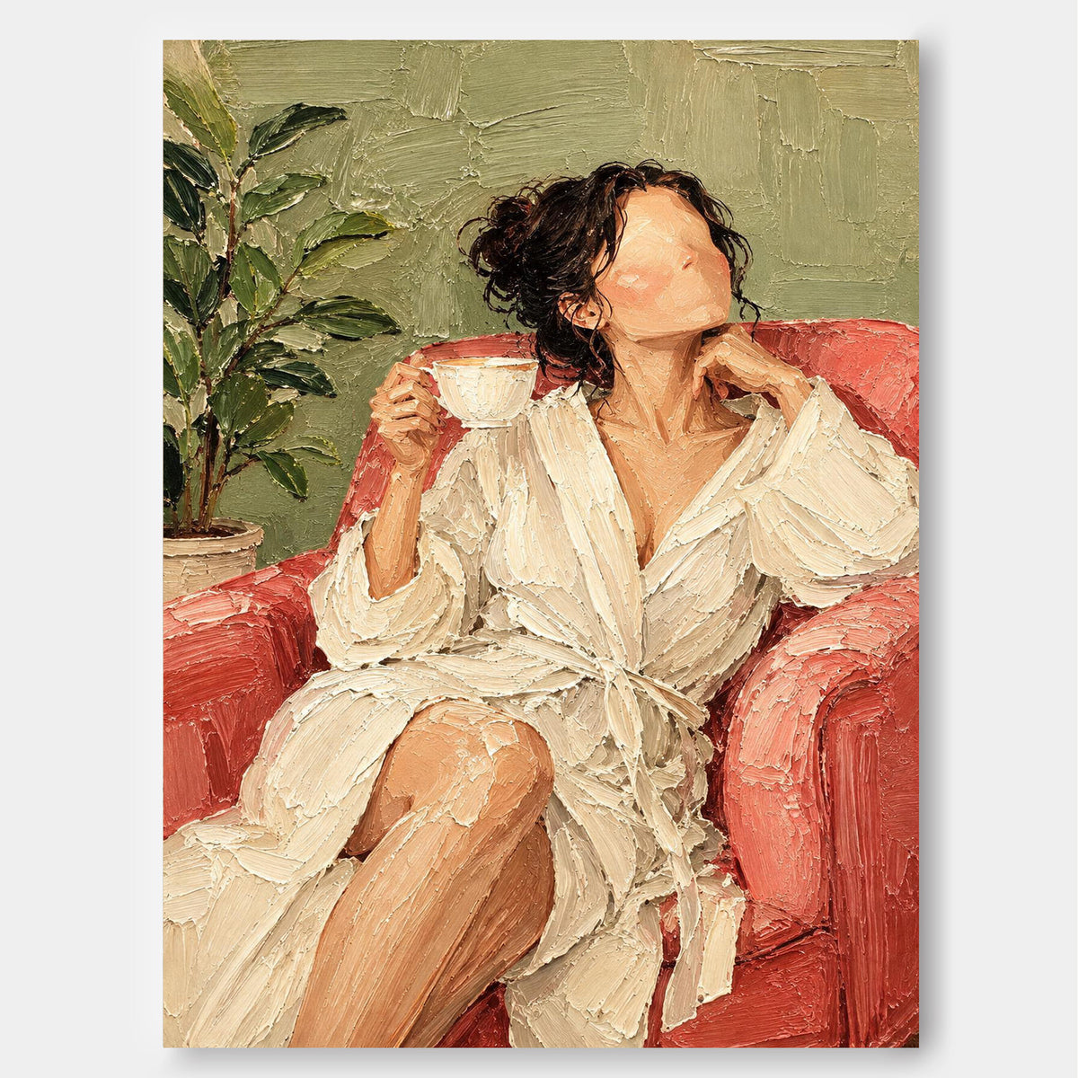 Textured Impressionist Style Wall Art Vintage Beige And Pink Oil Painting Effect