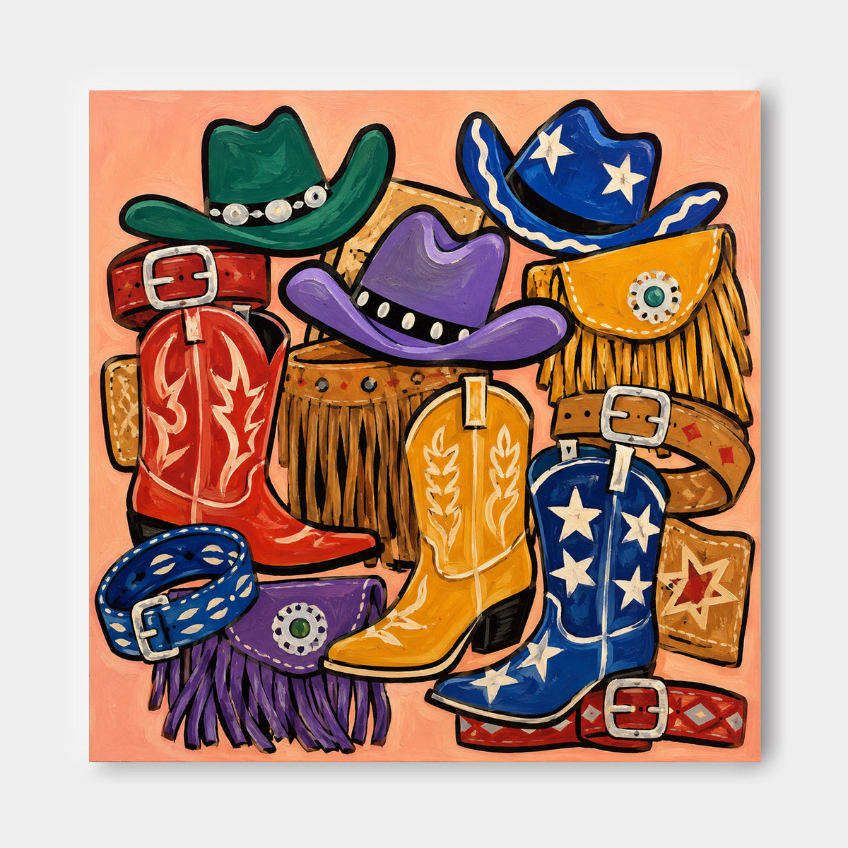 Vintage Pop Art Style Cowboy Accessories Canvas Art
