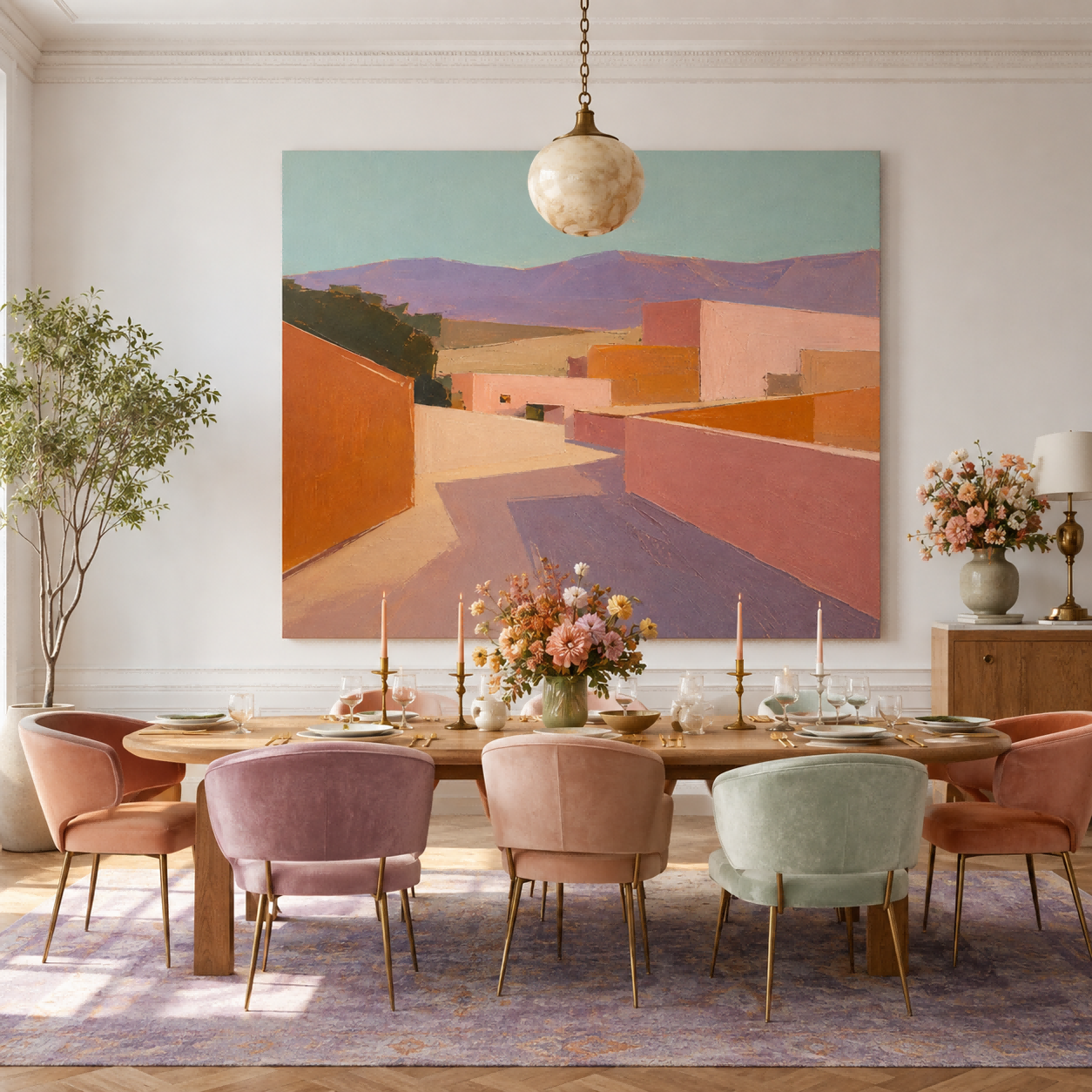 Modern Abstract Town Painting With Warm Tones For Contemporary Home Decor