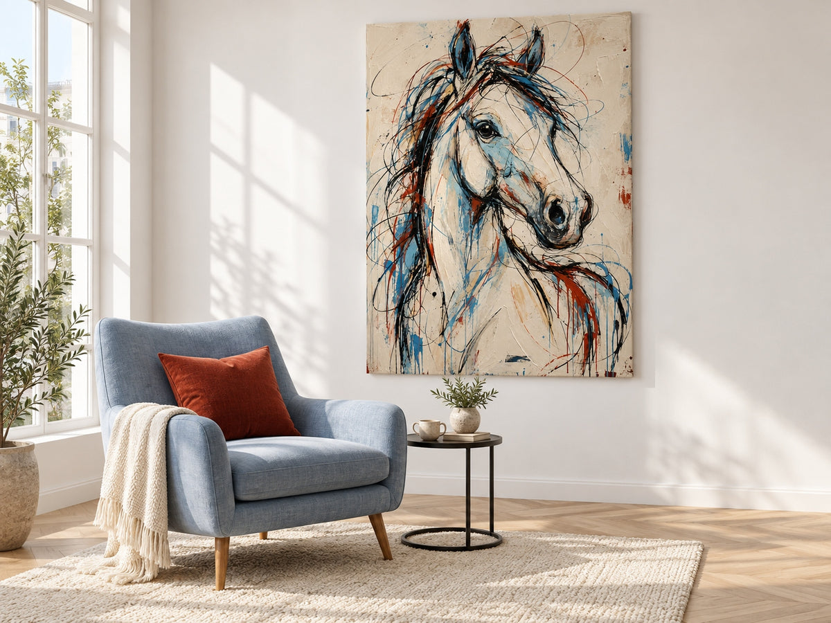 Handmade Impasto Animal Art Expressive Abstract Horse Canvas For Modern Interior Design
