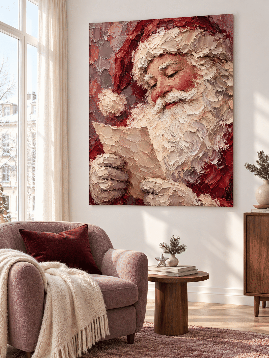 Vintage Textured Santa Art Modern Handmade Holiday Wall Piece Original