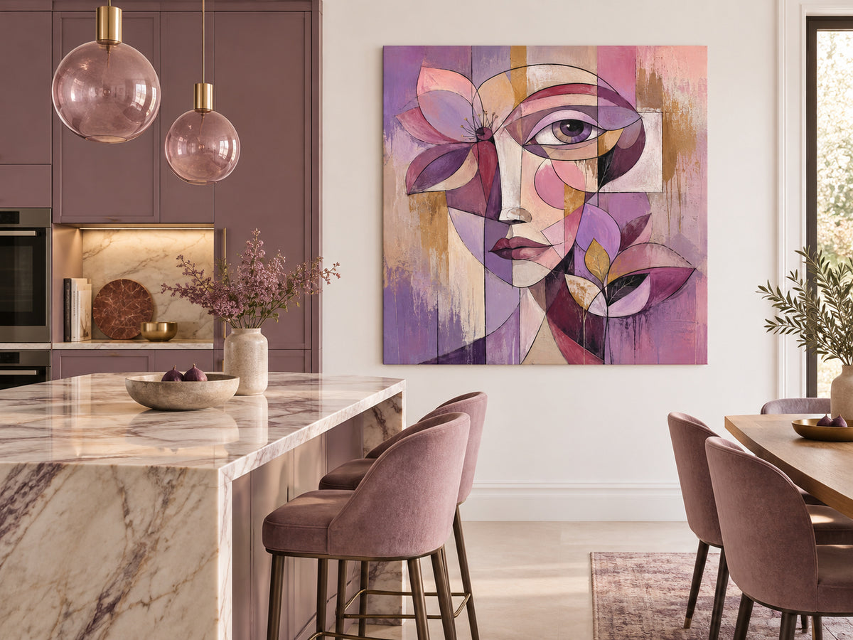 Cubist Inspired Romantic Artwork With Textured Brushwork And Bold Colors