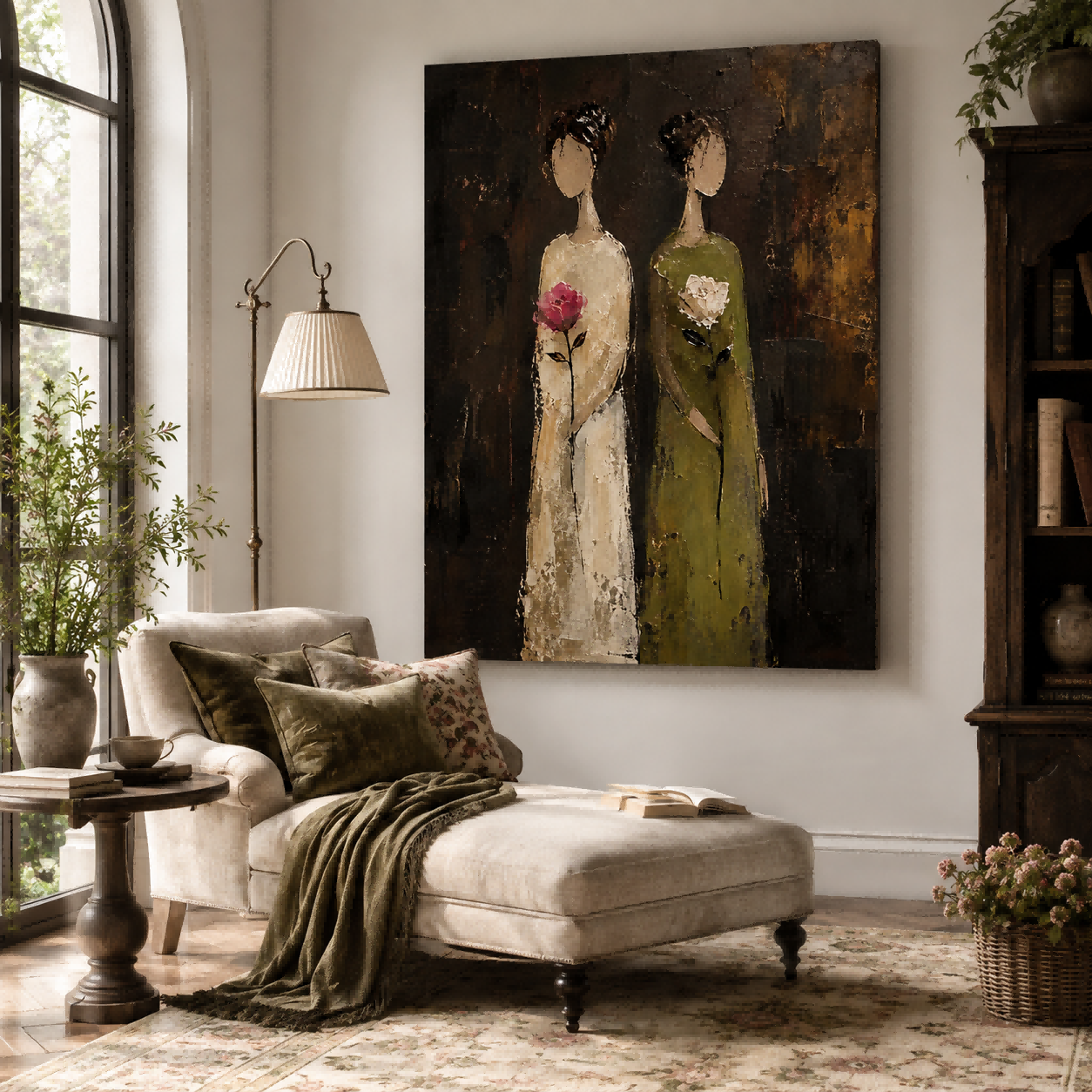 Original Textured Canvas Art Of Two Women Sharing A Quiet Moment