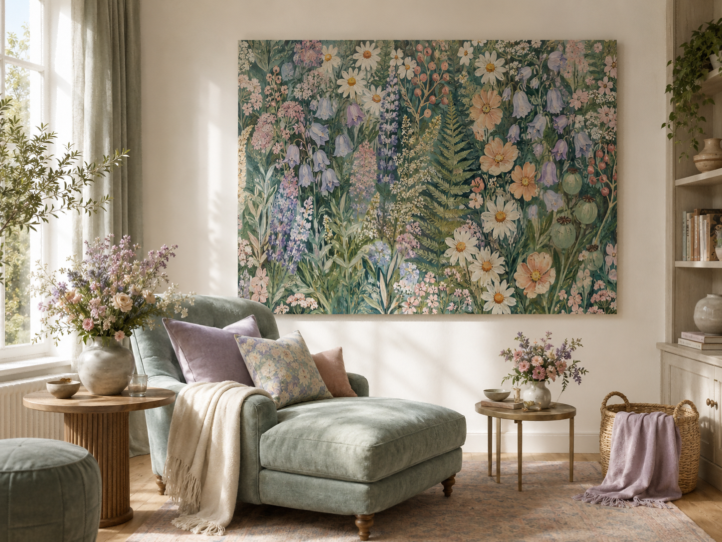 Textured Botanical Illustration Of Wildflowers And Greenery In Vintage Style