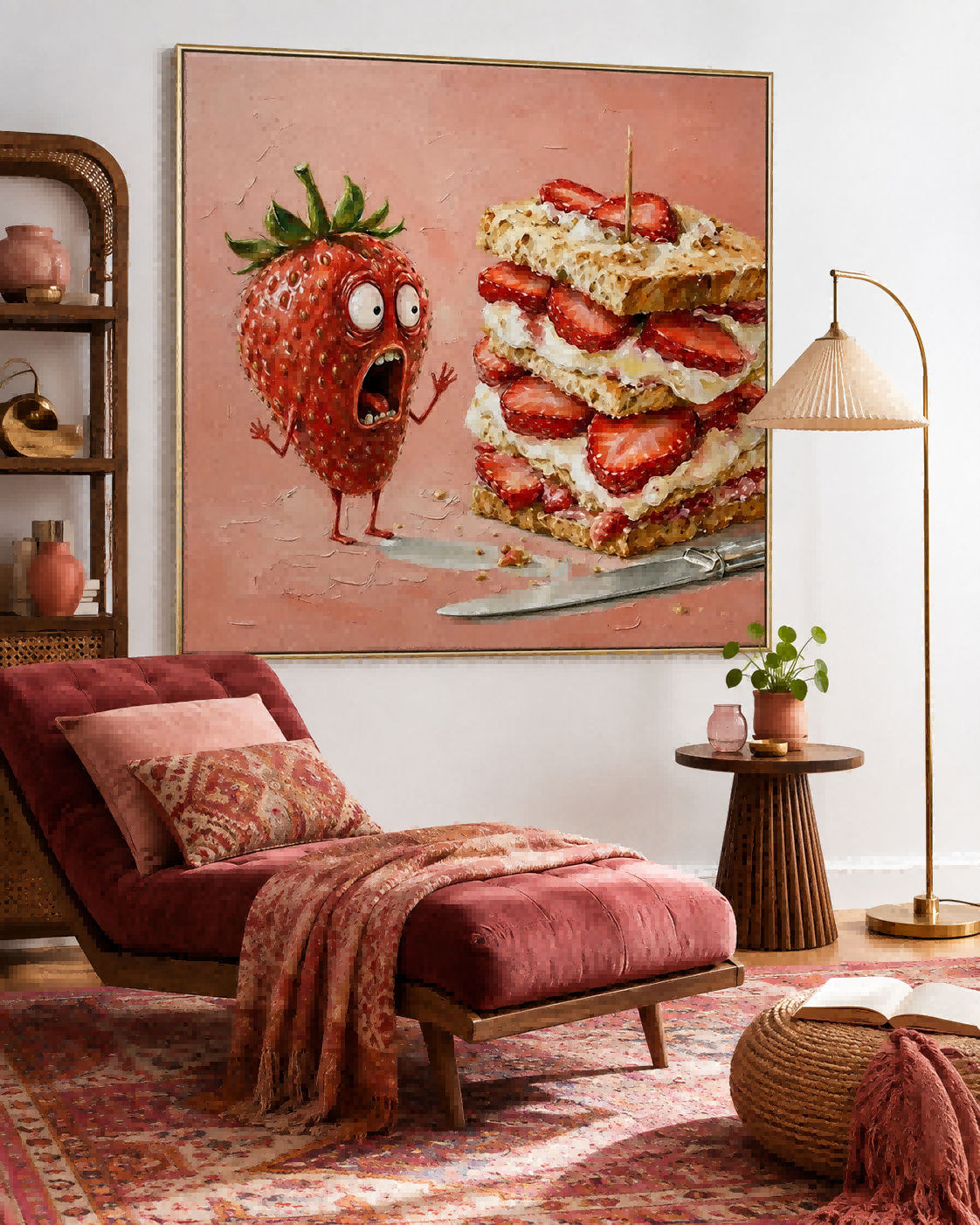 Pop Surrealism Strawberry Art Original Painting With Expressive Texture