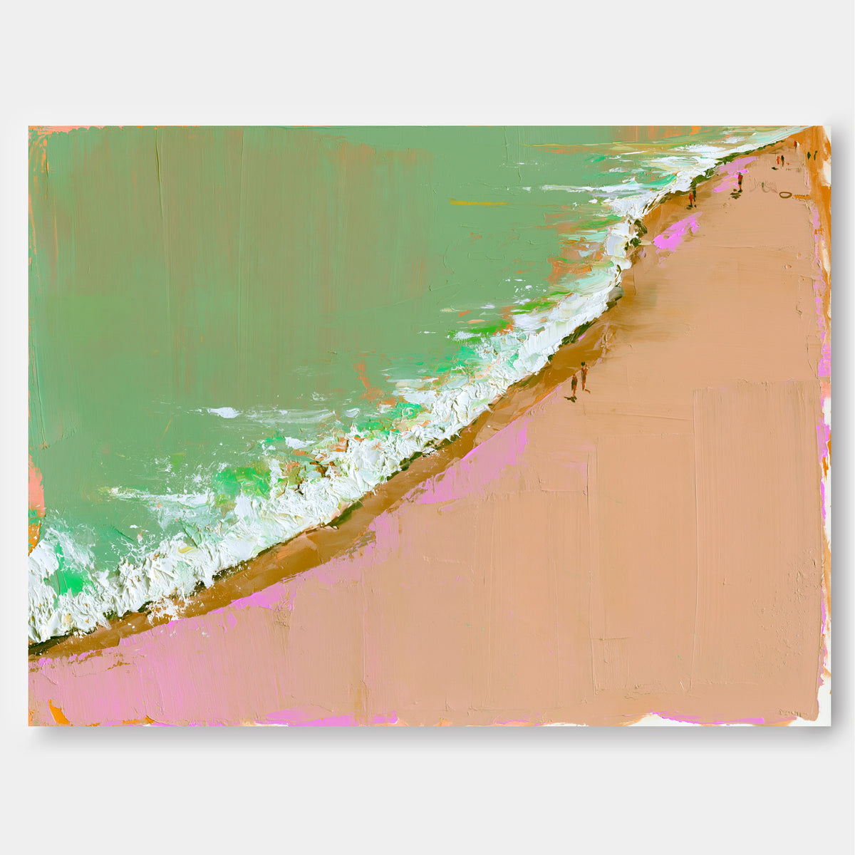 Minimalist Textured Abstract Art In Green And Beige Tones