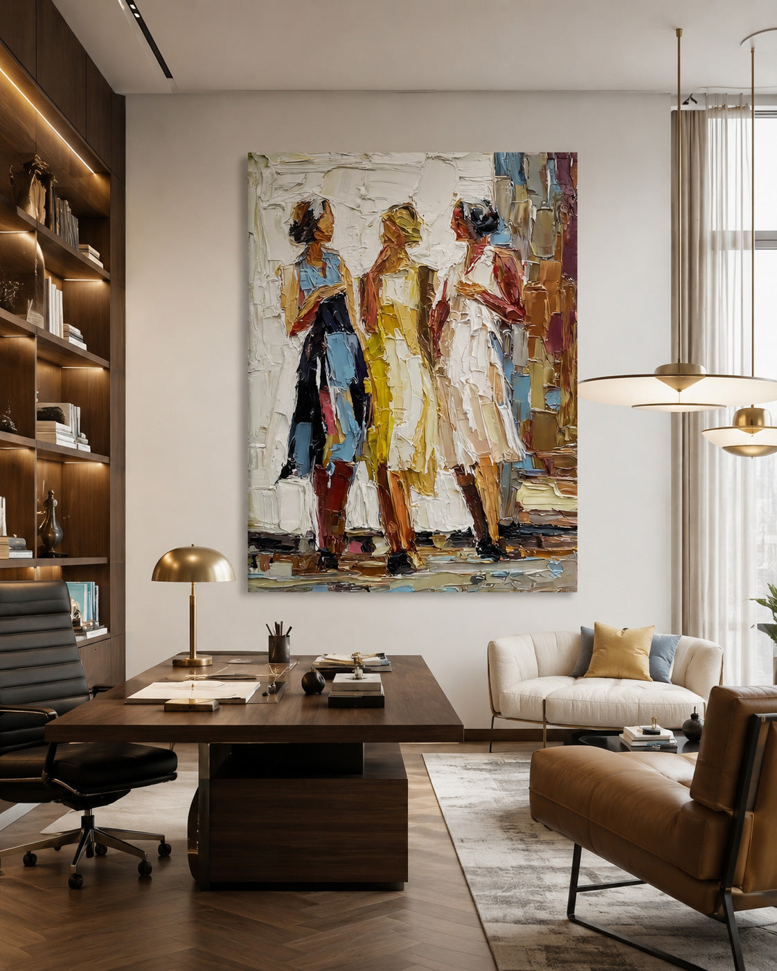 Textured Women Painting With Bold Palette Knife Strokes For Modern Living Room Wall Decor