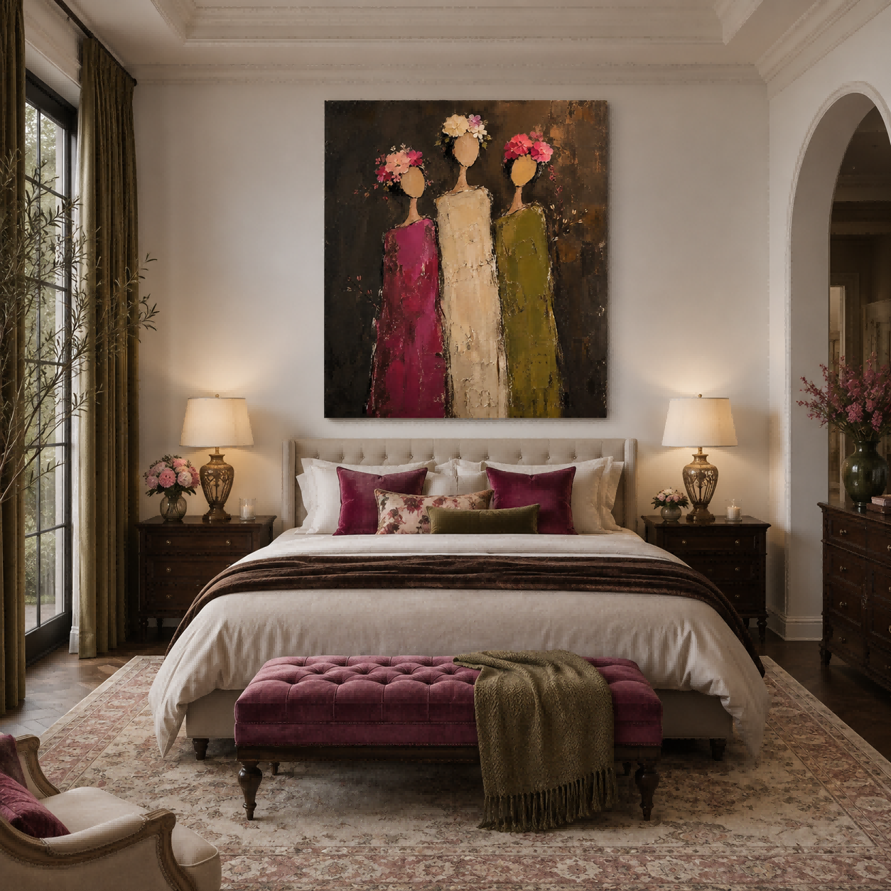Vintage Floral Women Painting Abstract Silhouette Art For Living Room Decor