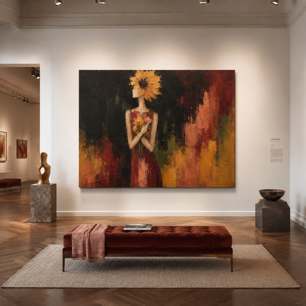 Vintage Sunflower Woman Painting Abstract Floral Portrait Art For Living Room Wall Decor