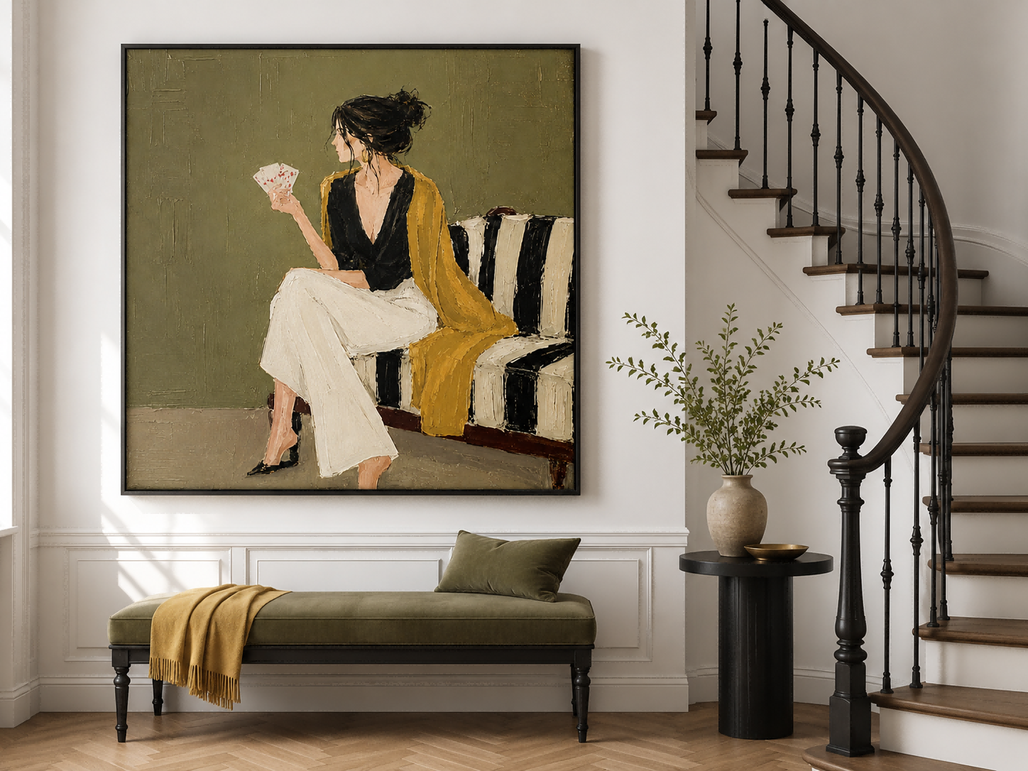 Elegant Square Canvas Art With Expressive Brushstrokes For Chic Lounge And Bedroom Wall Decoration