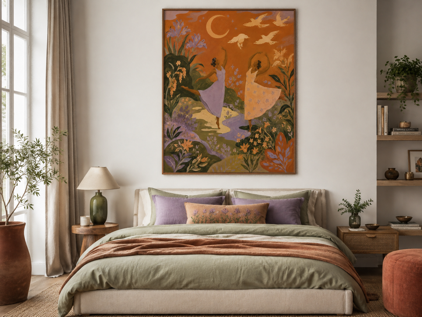 Surreal Night Garden Dance Painting Art Deco Style Handmade Canvas Artwork