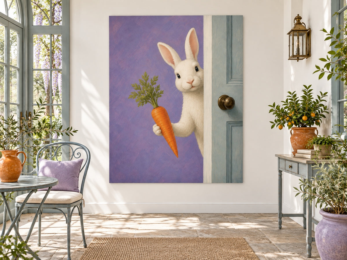 Hand-Painted Rabbit With Carrot Canvas Art For Kids Room
