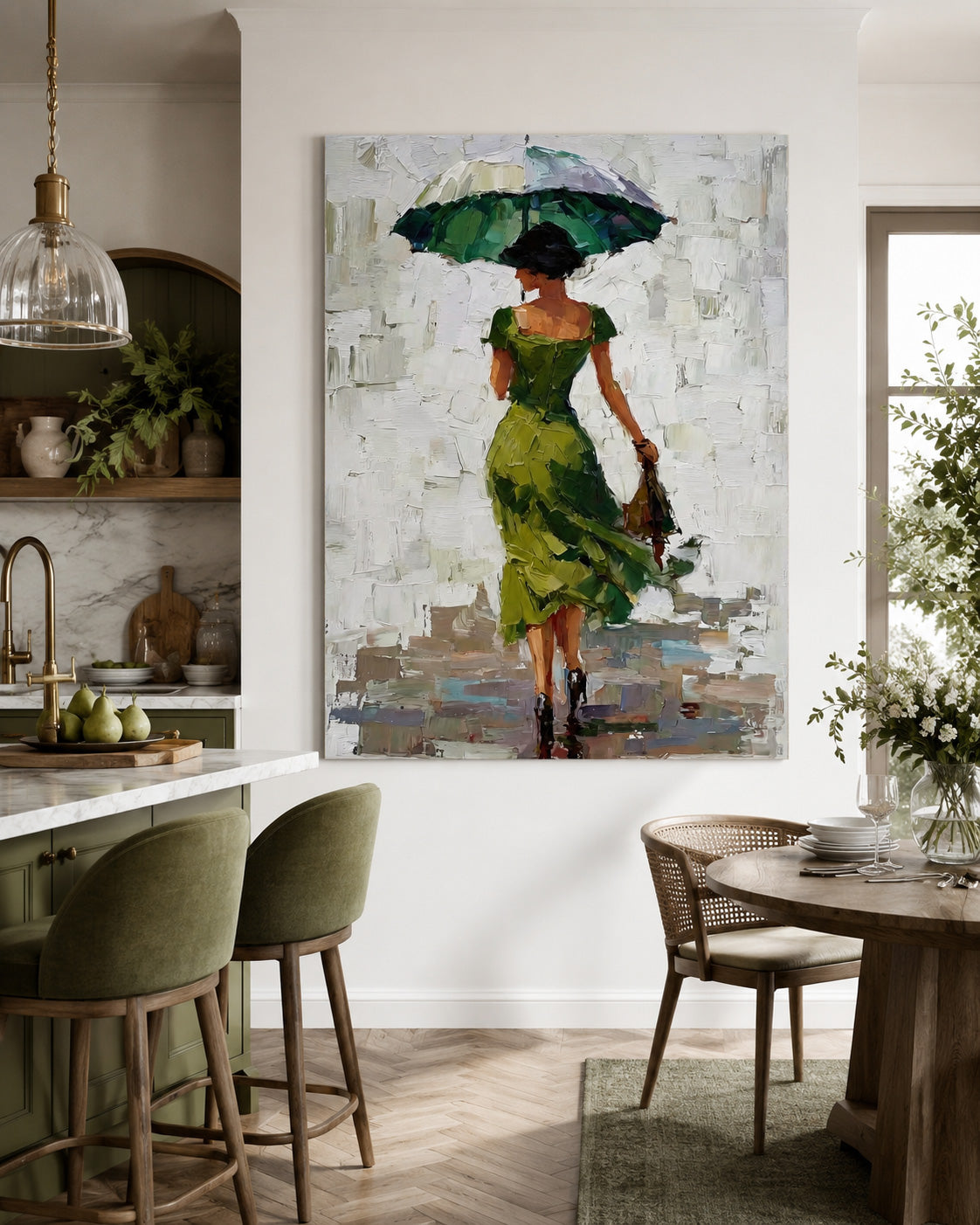 Impressionist Lady With Umbrella Textured Canvas Wall Art For Bedroom
