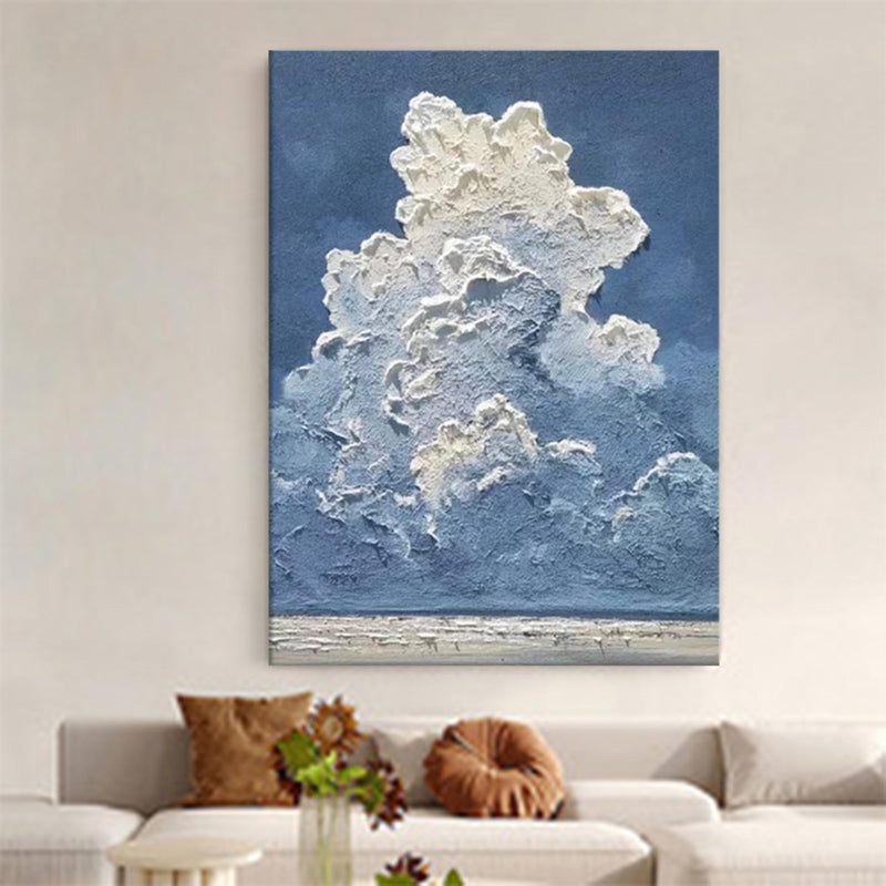 Blue Texture Large Cloud Painting On Canvas Abstract White Cloud Oil Painting Living Room