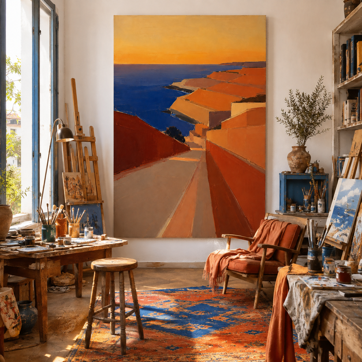 Contemporary Abstract Sea View Painting With Refined Texture For Luxury Interiors