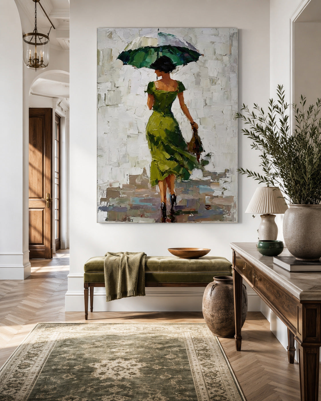 Impressionist Lady With Umbrella Textured Canvas Wall Art For Bedroom