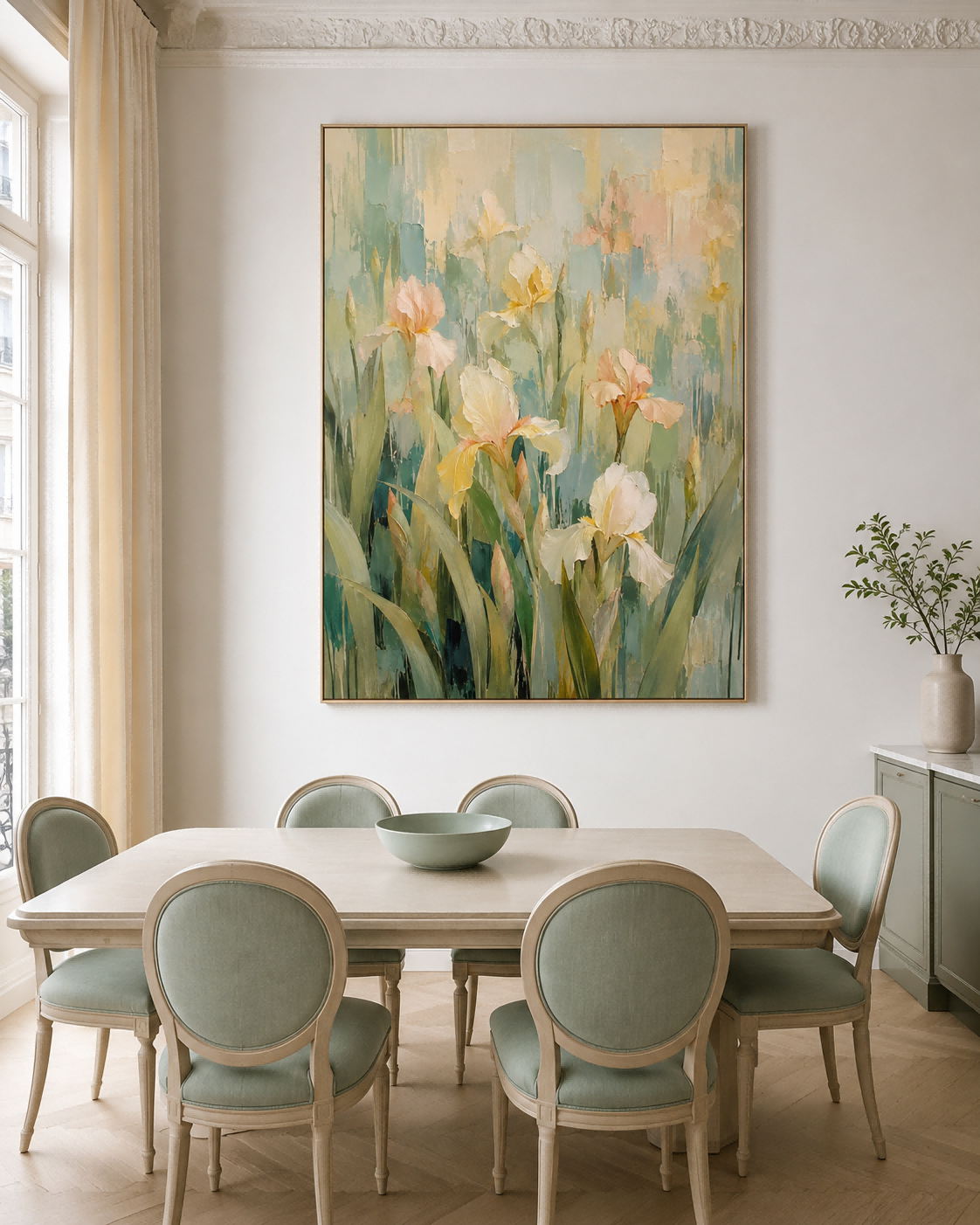 Abstract Champagne Iris Flower Canvas Painting Hand-Painted Wall Art Modern Impasto Abstract Art With Warm Beige Tones Original Canvas