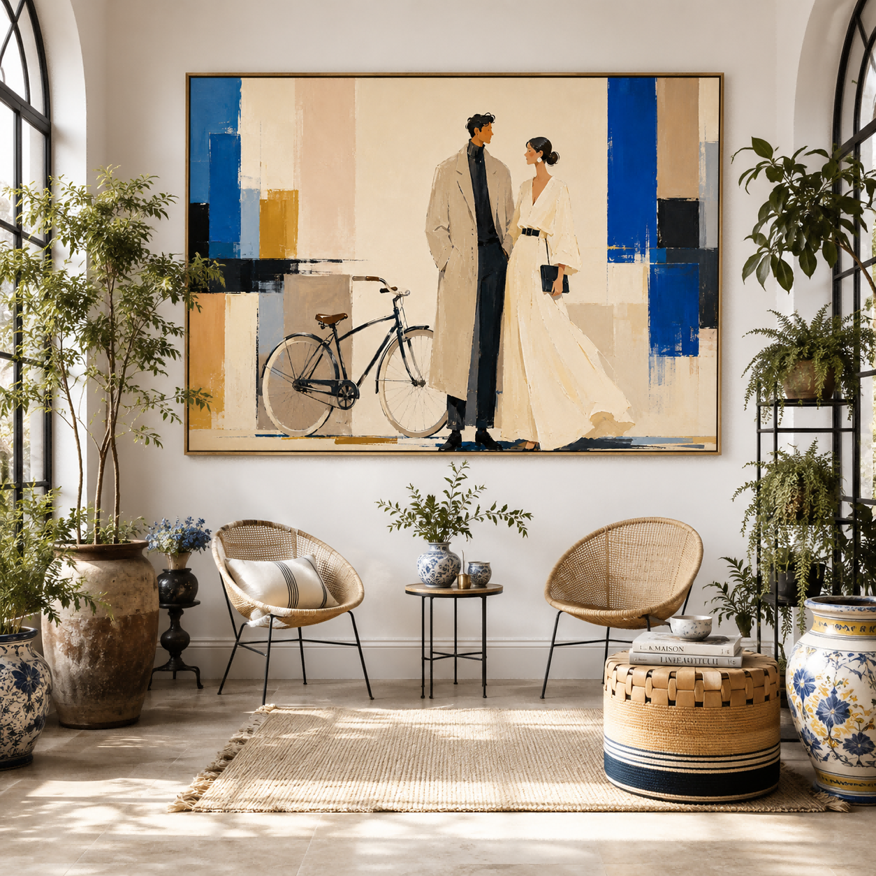 Chic Urban Couple Portrait In Abstract Style Premium Canvas Art For Home Office