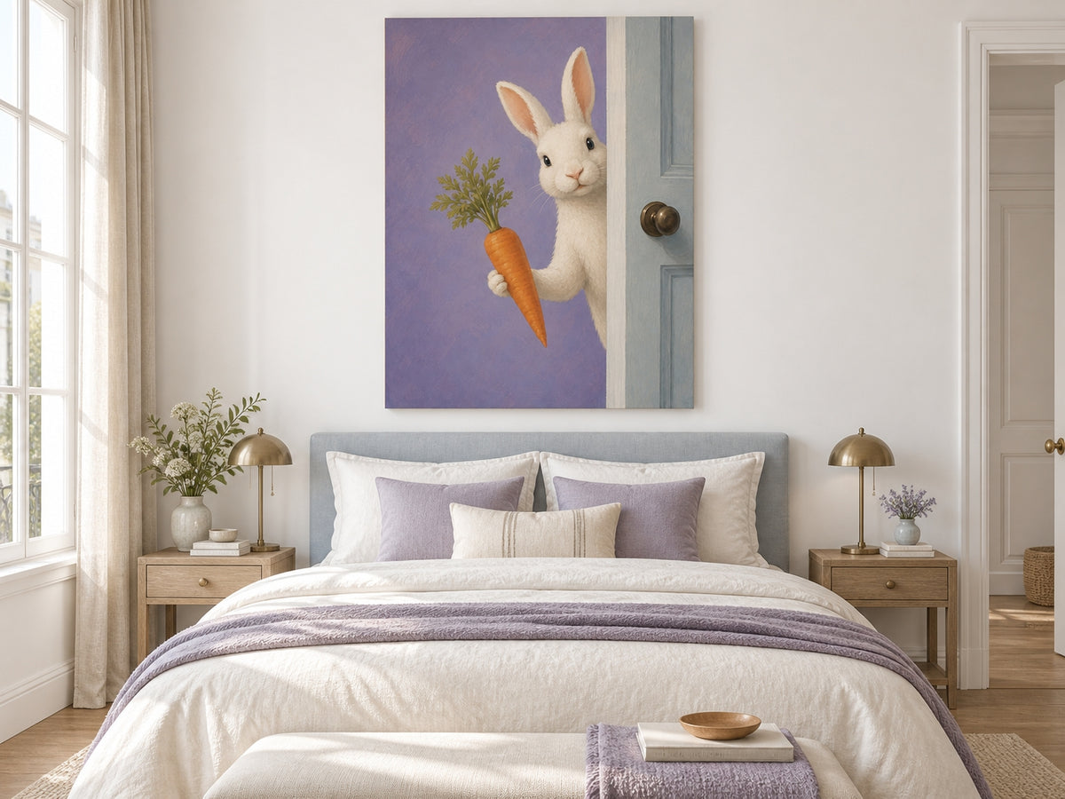Hand-Painted Rabbit With Carrot Canvas Art For Kids Room