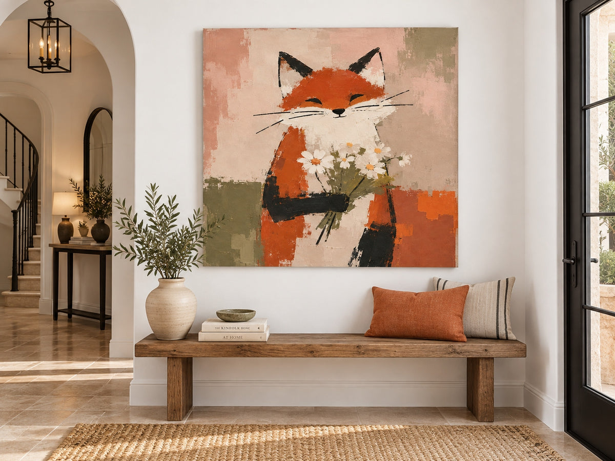 Minimalist Textured Fox Painting In Pastoral Style For Modern Homes