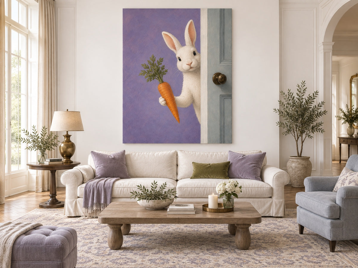 Hand-Painted Rabbit With Carrot Canvas Art For Kids Room