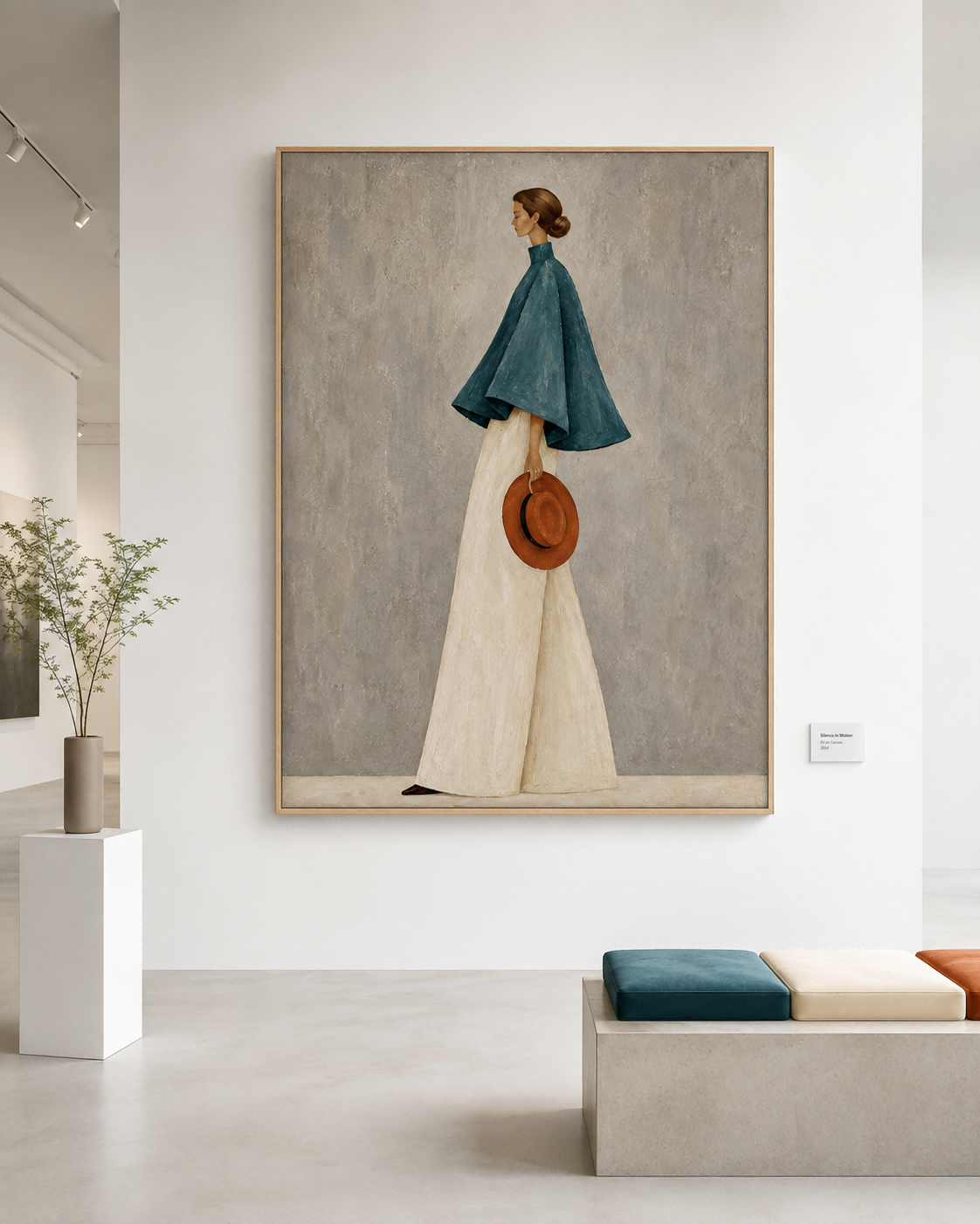 Teal And White Abstract Figure Painting Modern Fashion Art On Canvas