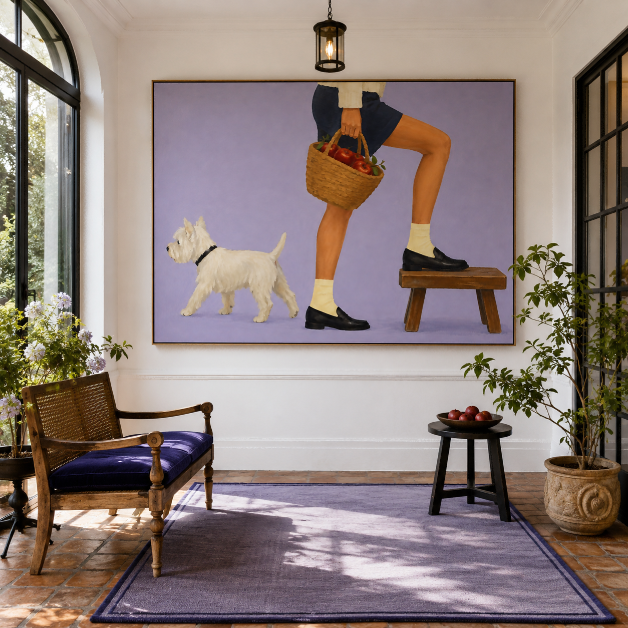 Minimalist Daily Life Oil Painting Style Canvas Art For Cozy Home Decor Modern Living Room Wall Art With Purple Background And Animal Theme Canvas