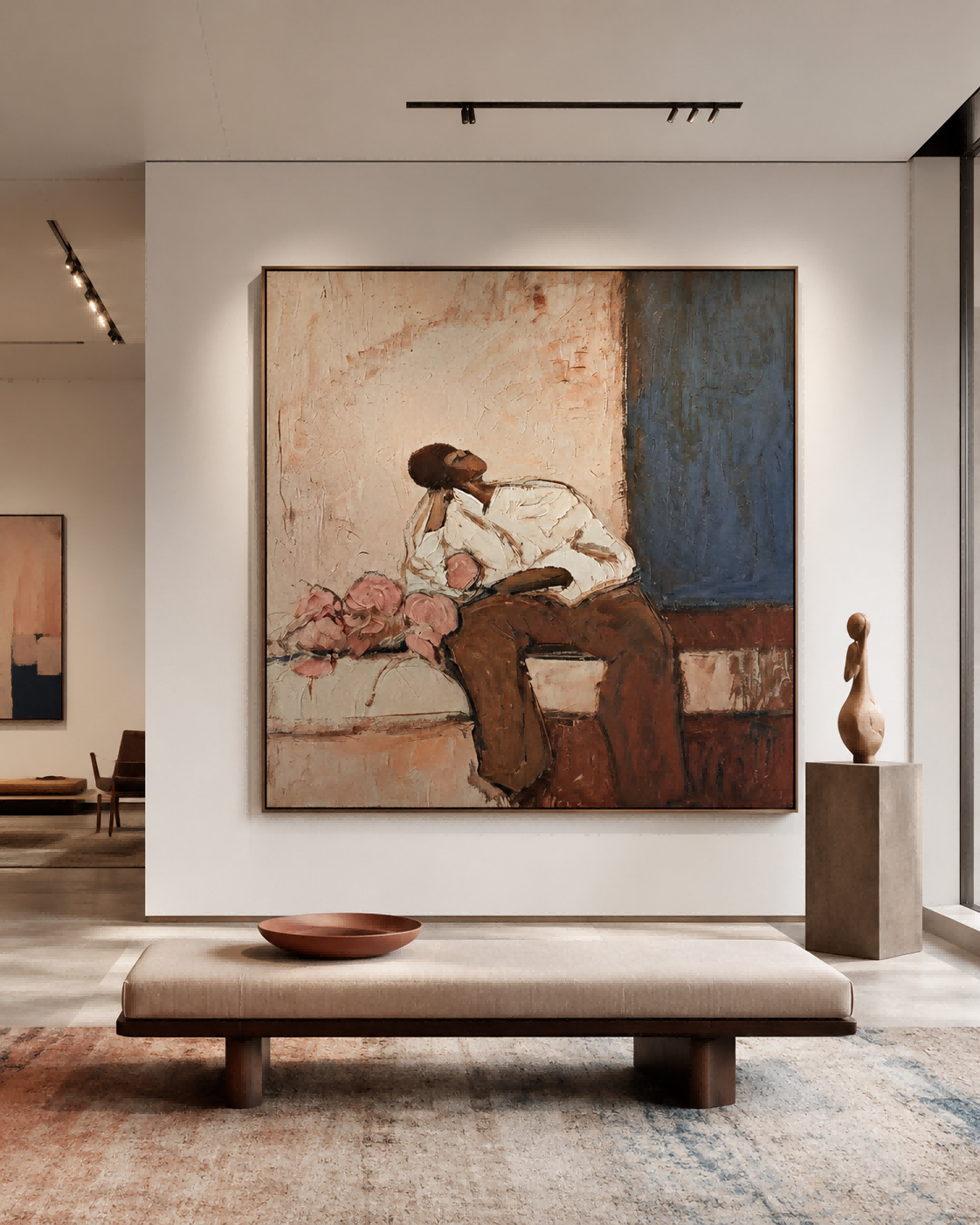 Square Canvas Art Featuring A Solitary Figure In Retro Style For Study