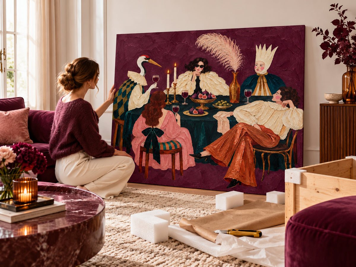 Textured Impasto Surrealist Art Modern Vintage Style Canvas Painting Unique Purple Wall Art For Dining Room