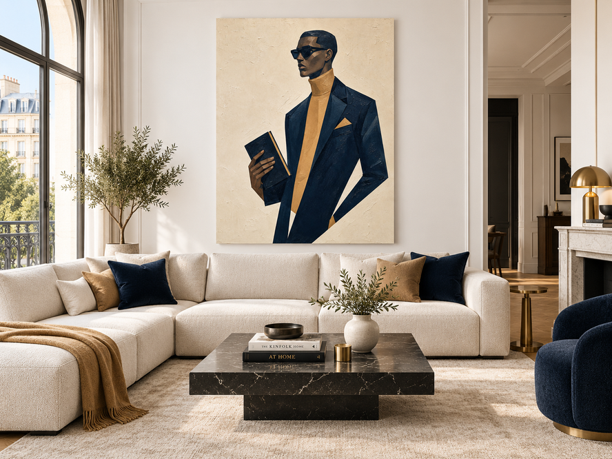 Vintage Geometric Abstract Art Of A Man In Suit And Sunglasses