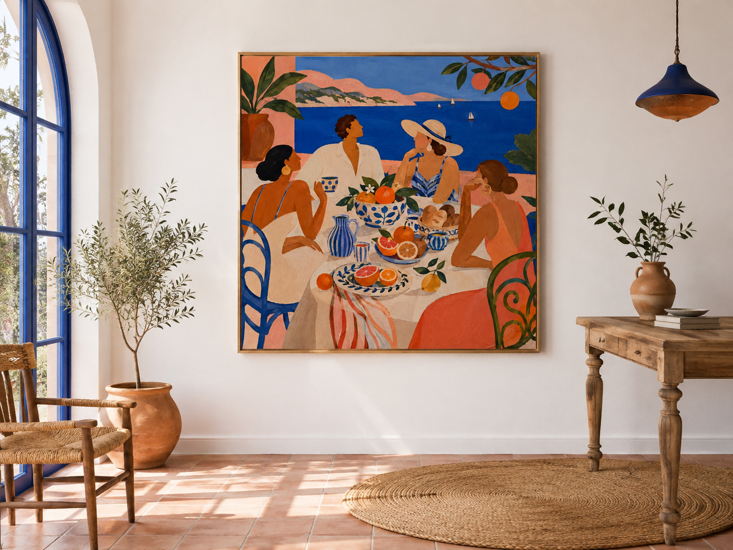 Art Deco Style Canvas Art Dreamy Mediterranean Leisure Scene Original