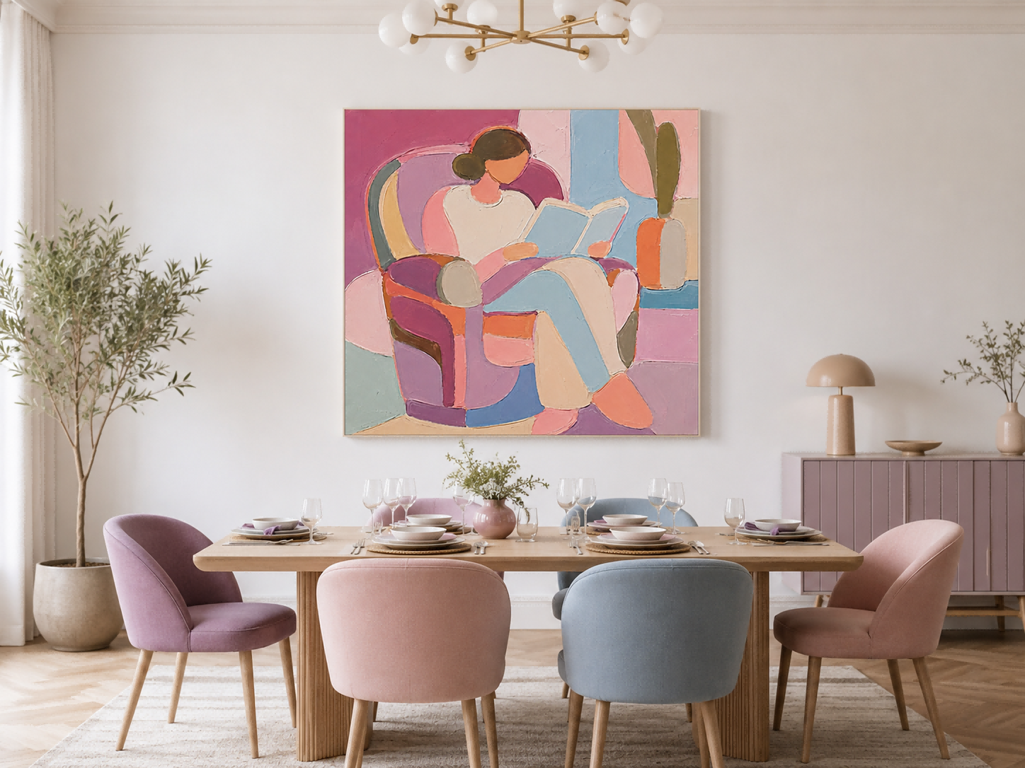 Abstract Colorful People Painting With Bold Blocks For Modern Living Room Decor
