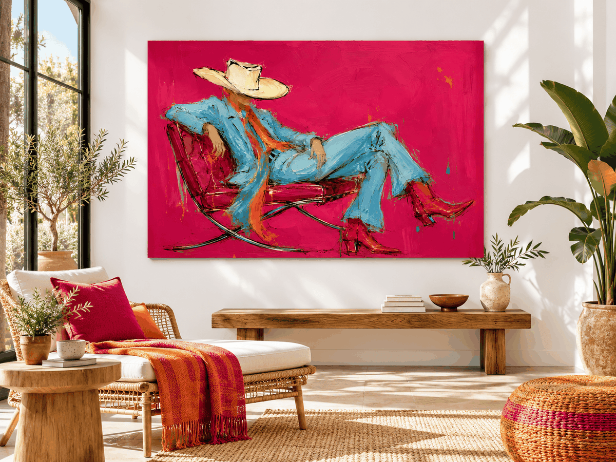 Bold Textured Abstract Figure Painting With Retro Vintage Modern Style