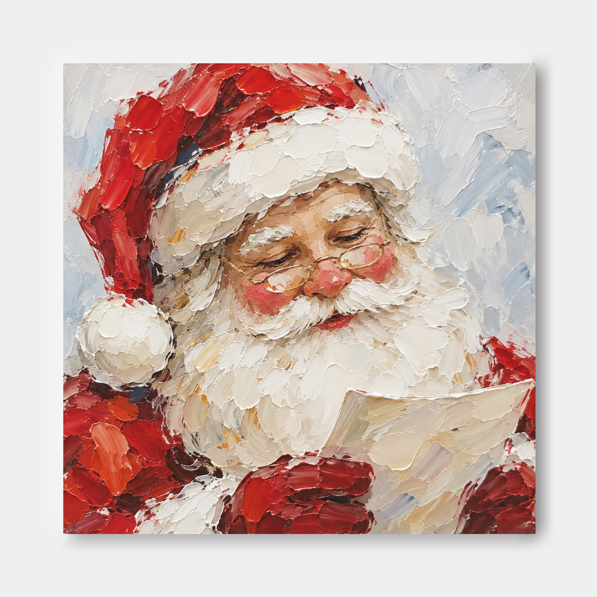 Modern Minimalist Santa Portrait Textured Oil Painting Holiday Gift Art