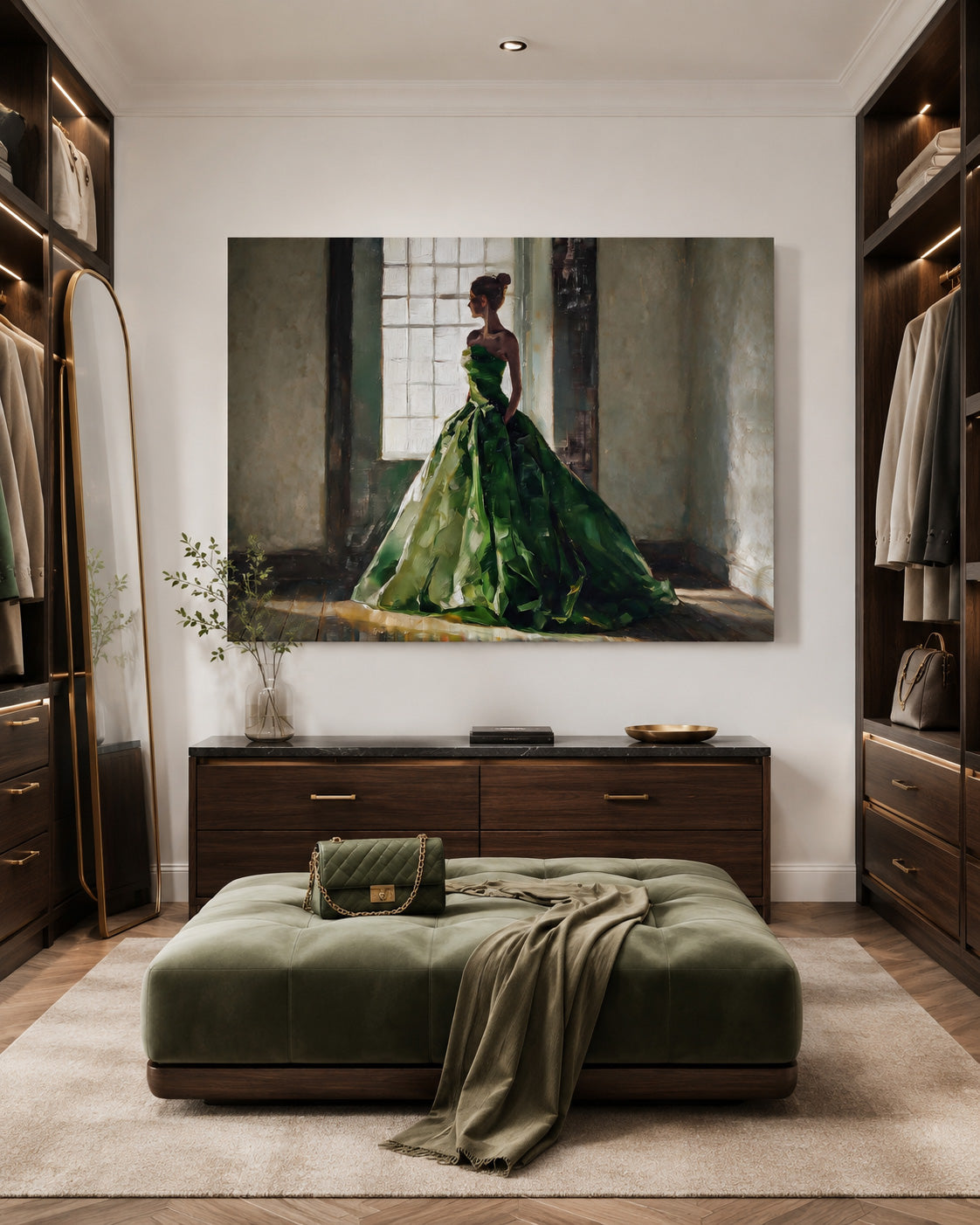 Expressive Portrait Of Lady By Window With Textured Green Dress