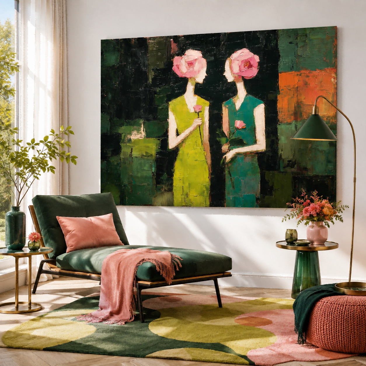 Vintage Floral Head Women Painting Abstract People Art For Living Room Decor